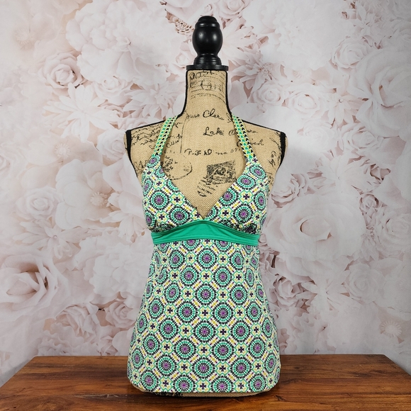 Small Green Prana Geometric Tankini Top - Picture 2 of 11